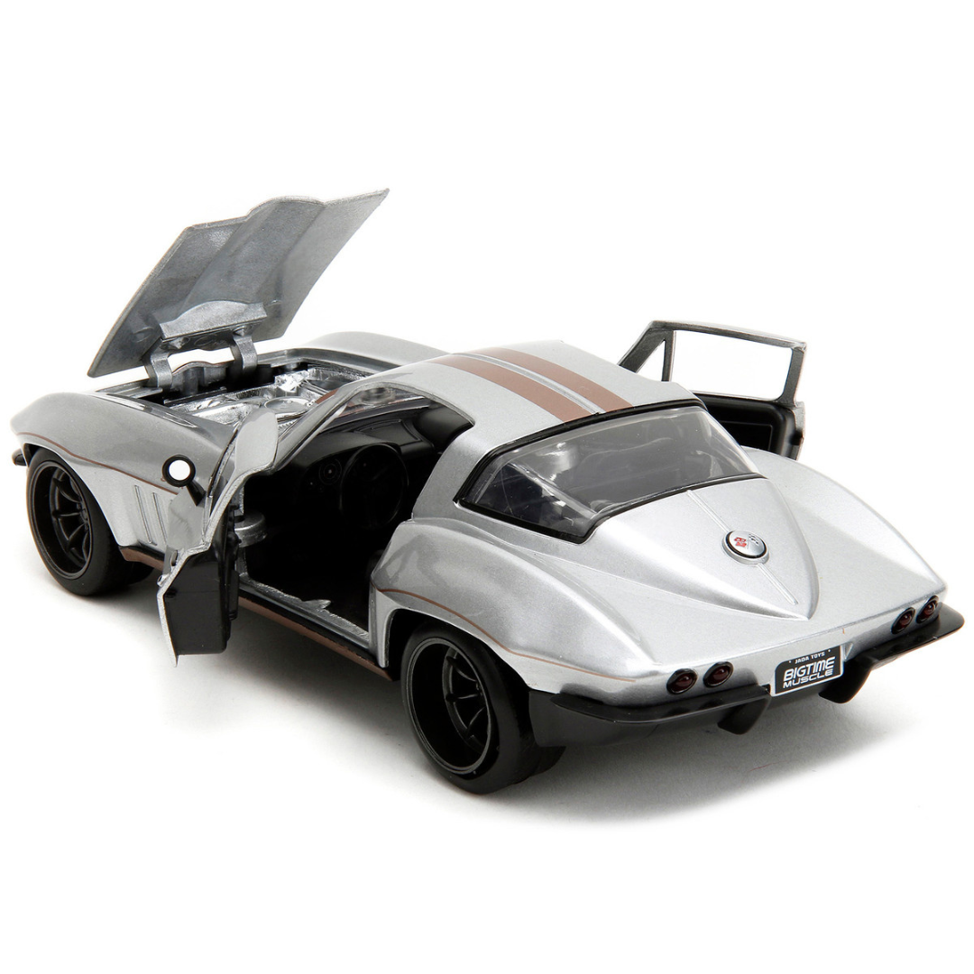 1966-c2-corvette-silver-metallic-bigtime-muscle-1-24-diecast-model-car-by-jada