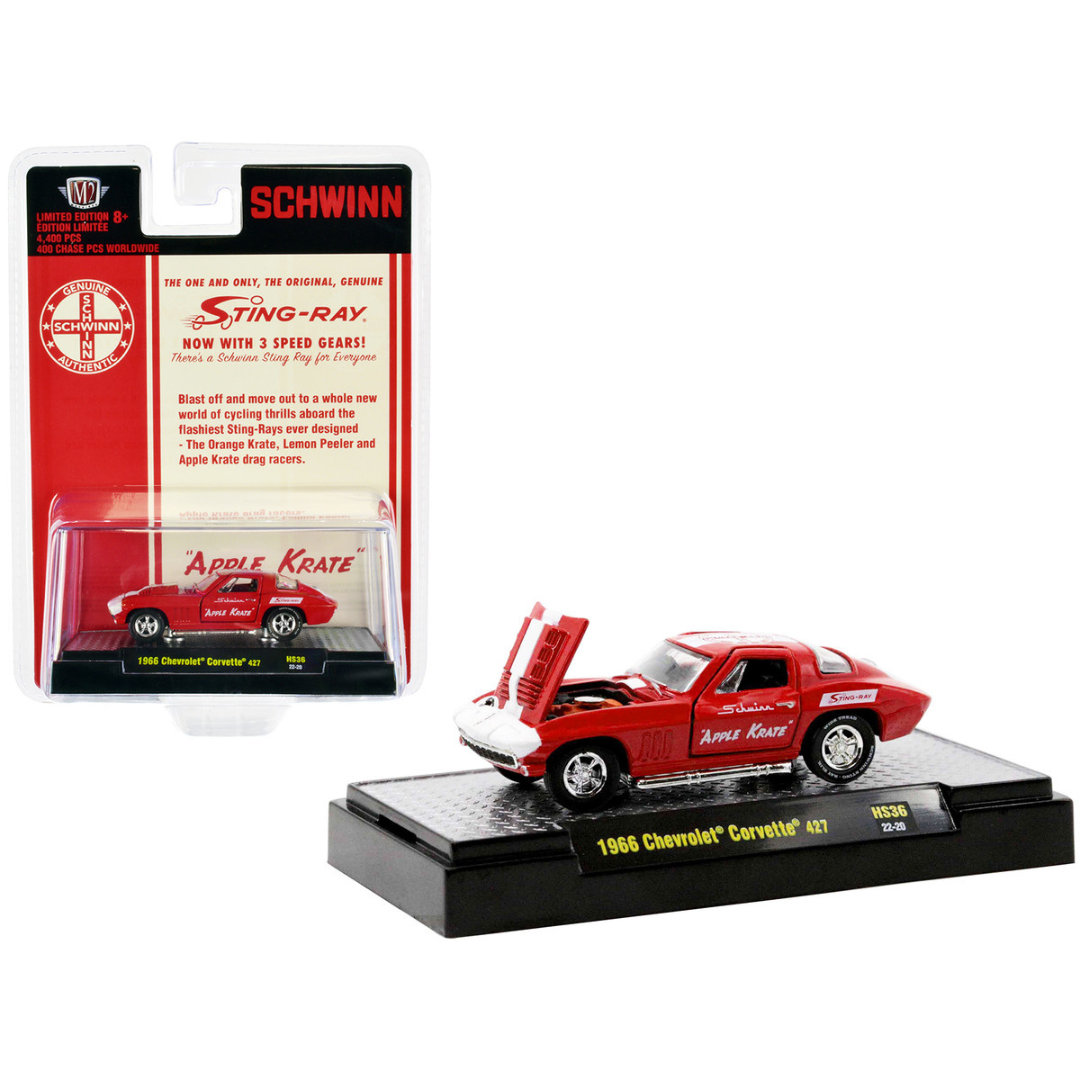 1966-corvette-427-68-schwinn-apple-krate-limited-edition-1-64-diecast-model-car-by-m2-machines