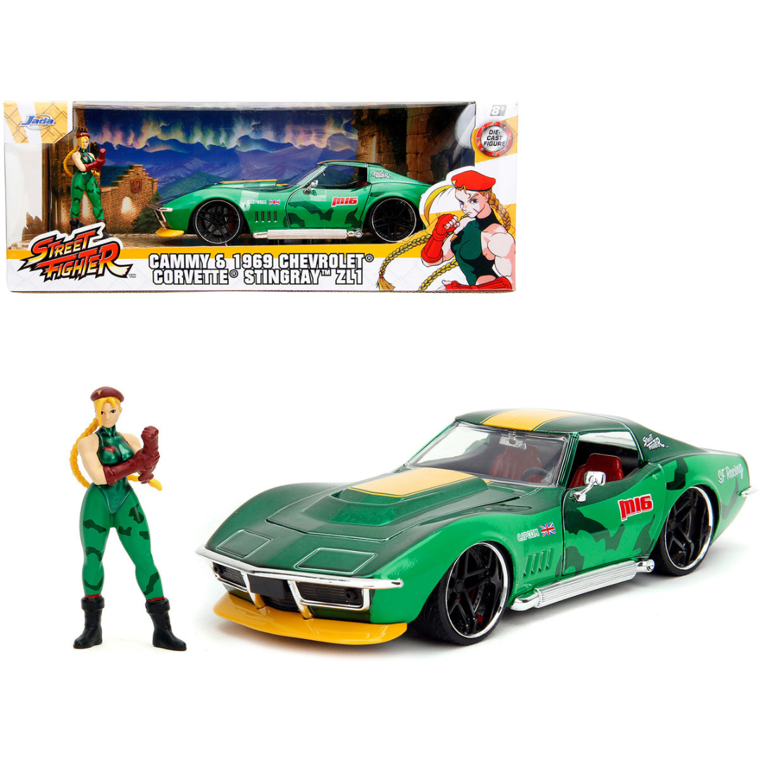 1969-c3-corvette-stingray-green-metallic-street-fighter-video-game-1-24-diecast-model-car-by-jada