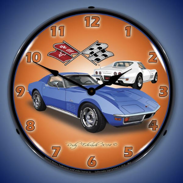 1971 Corvette Stingray Blue Lighted Wall Clock - [Corvette Store Online]