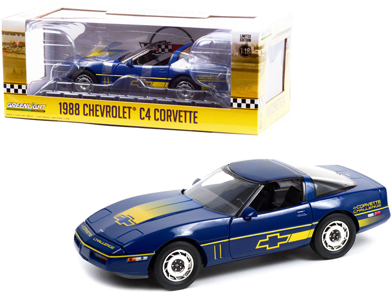 1988 Chevrolet Corvette C4 Dark Blue with Yellow Stripes "Corvette Challenge Race Car" 1/18 Diecast Model Car by Greenlight