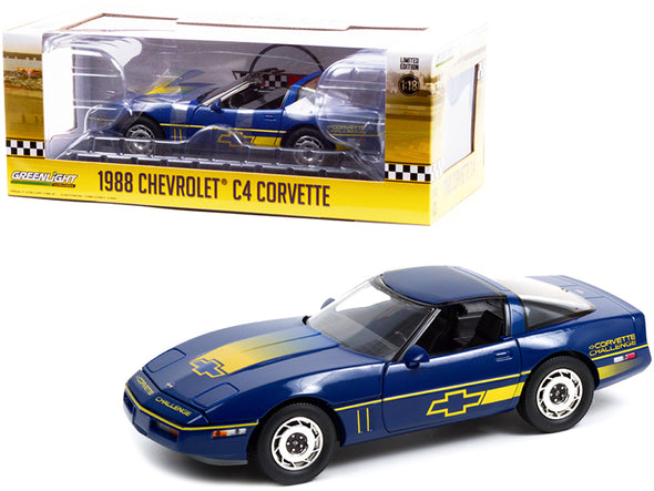 1988 Chevrolet Corvette C4 Dark Blue with Yellow Stripes "Corvette Challenge Race Car" 1/18 Diecast Model Car by Greenlight