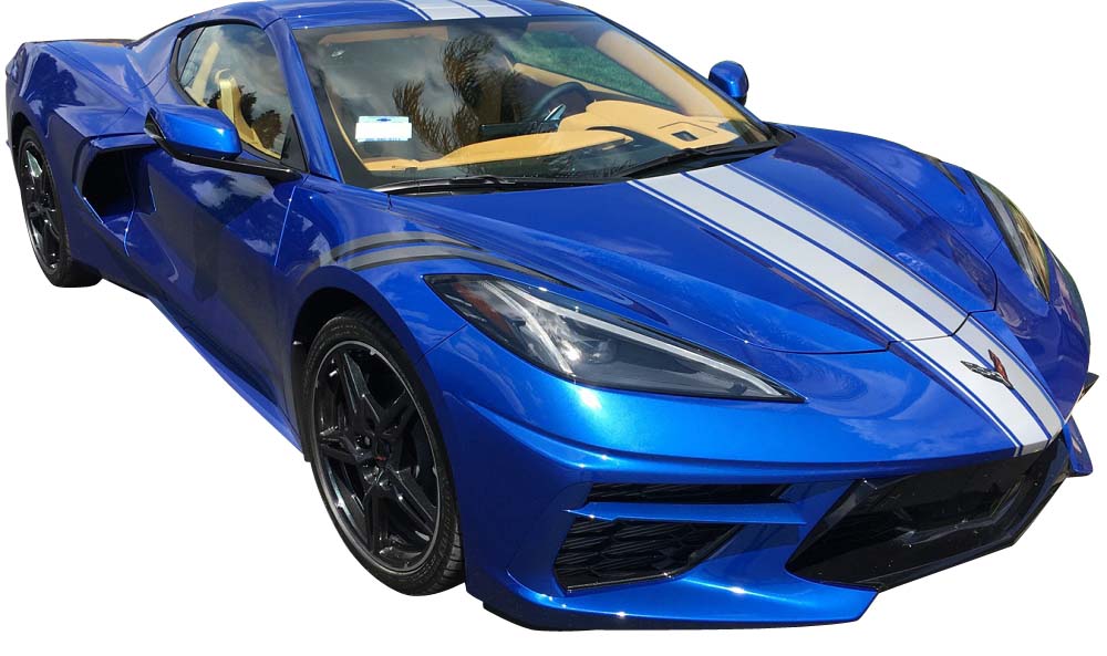 Front-to-Back-Dual-Stripes---Matte-Red-W/Gloss-Silver-Pinstripes-200423-Corvette-Store-Online