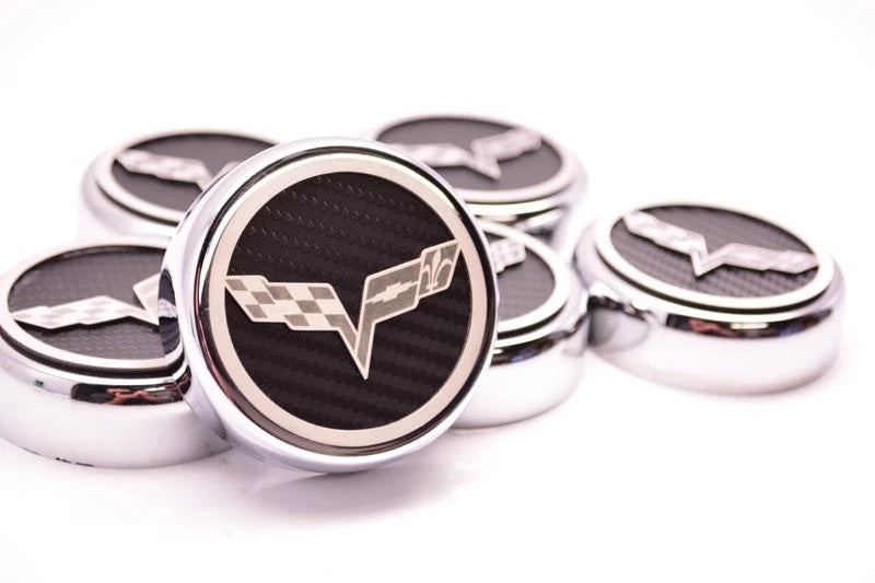 C6 Corvette (Manual) Crossed Flag Fluid Cap Cover 6Pc Set