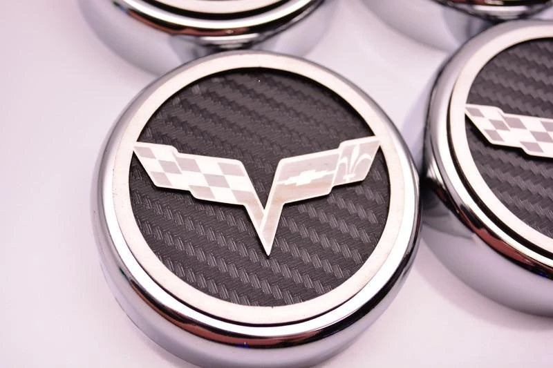 C6 Corvette (Manual) Crossed Flag Fluid Cap Cover 6Pc Set