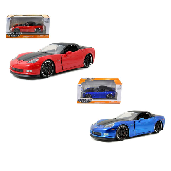 2006 Chevrolet Corvette Z06 Red & Blue Cars Set 1:24 Diecast