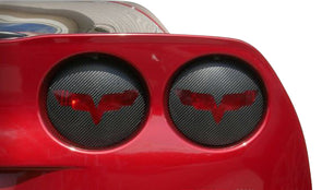 Vinyl-Tail-Light-Overlay-W/Logo---Cutout---Red-Gloss-Carbon-Fiber-Cross-Flags-201089-Corvette-Store-Online