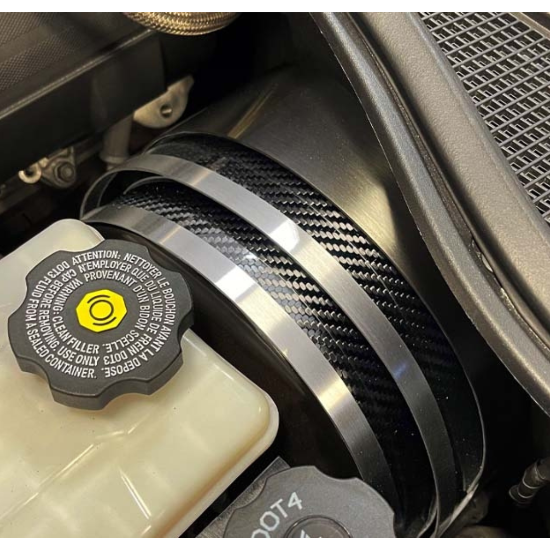 2014-2019 C7 Corvette Brake Booster Cover - Carbon Fiber With Brushed Stainless Steel Trim