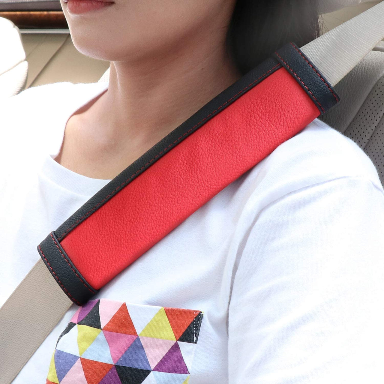 2-Tone-Leather-Padded-Seat-Belt-Covers---Pair---Red/Black-201807-Corvette-Store-Online