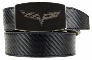 Carbon-Fiber-Pattern-Leather-Belt-w/Laser-Etched-Black-Buckle-201834-Corvette-Store-Online