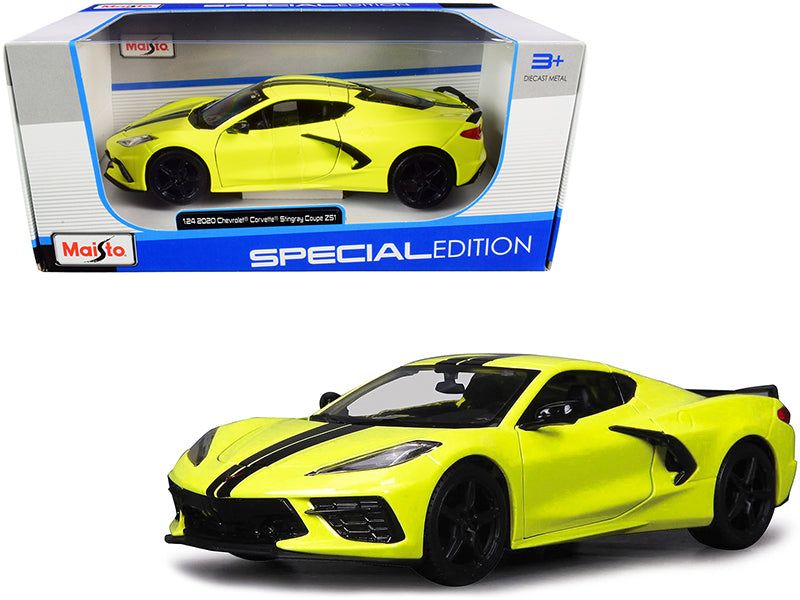 2020 Chevrolet Corvette Stingray Z51 Coupe Yellow with Black Stripes 1/24 Diecast