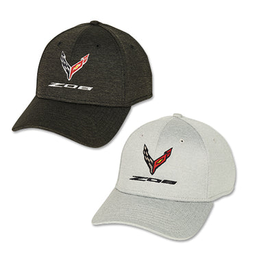 2023-c8-corvette-z06-crossed-flags-heathered-hat-cap