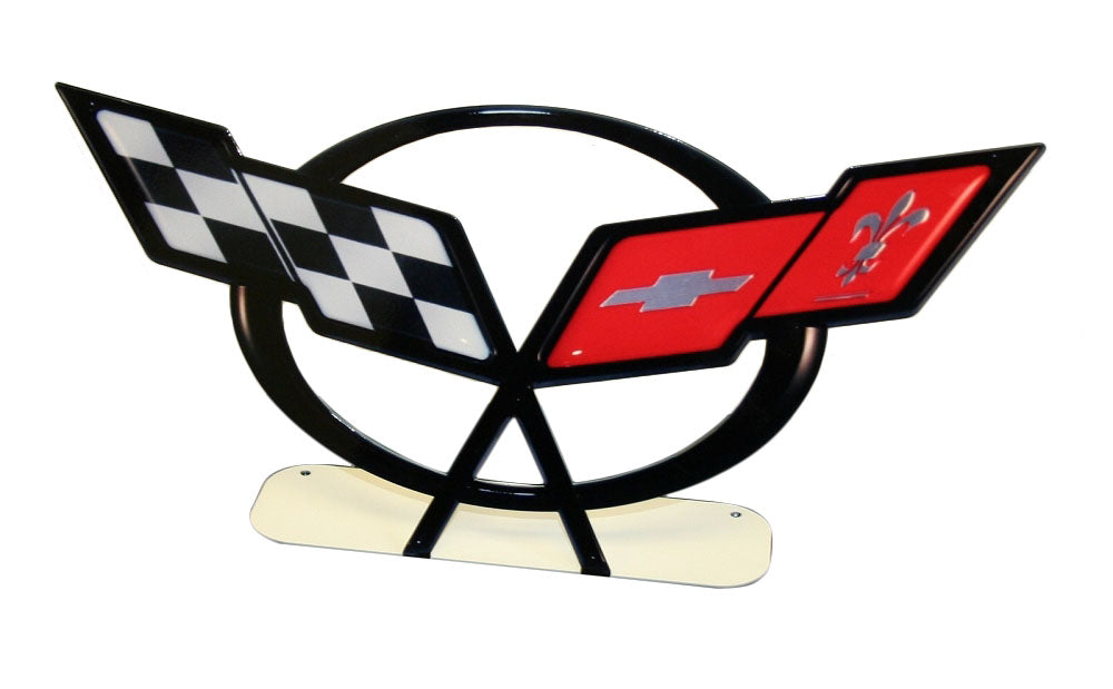 Crossed-Flags-Emblem-Free-Standing-Metal-Sign-203970-Corvette-Store-Online