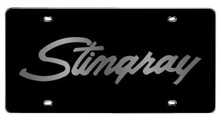Black-Carbon-Stainless-License-Plate-Cover---Stingray-Script-204023-Corvette-Store-Online