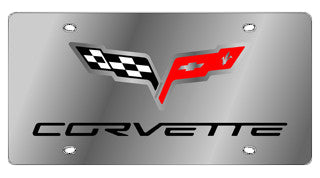 Stainless-License-Plate---C6-Crossed-Flags-&-Lettering-204026-Corvette-Store-Online