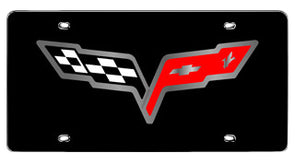 Stainless-License-Plate---C6-Crossed-Flags-Black-204027-Corvette-Store-Online