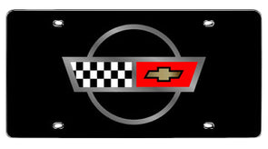Crossed-Flags-Logo-License-Plate---Black-204028-Corvette-Store-Online