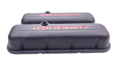 BB-Steel-Black-Crinkle-Valve-Covers---Tall---Red-Chevrolet-&-Bowtie-Inlaid-204239-Corvette-Store-Online