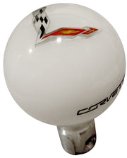 White-Shift-Knob-W/C7-Crossed-Flags-&-Black-Side-Corvette-Script-204476-Corvette-Store-Online