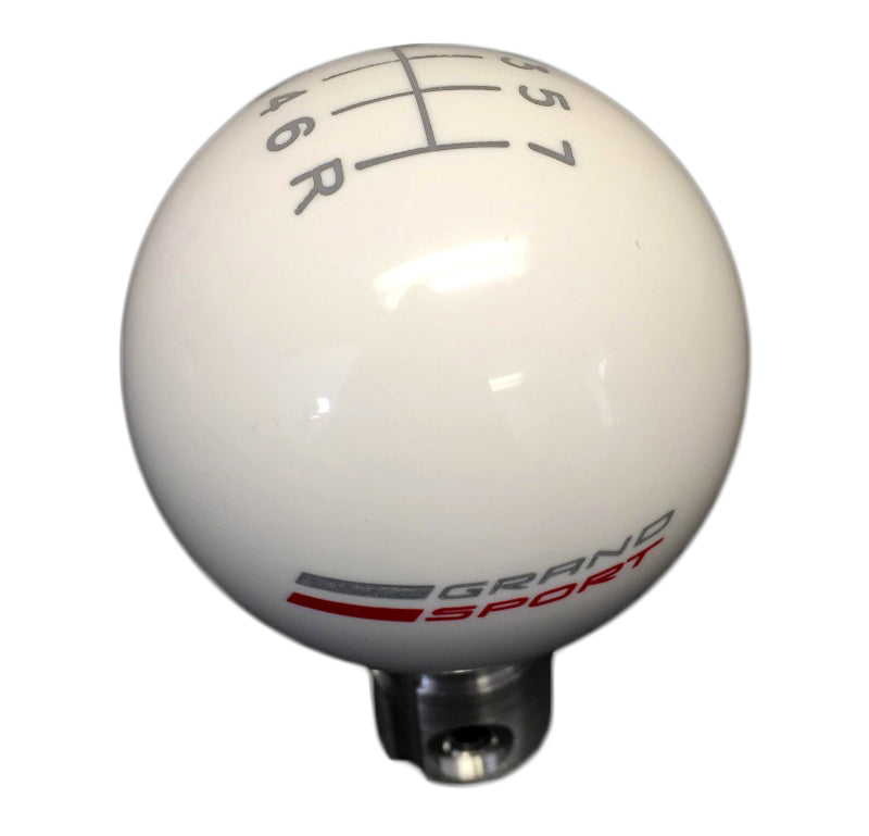 White-Shift-Knob-W/Silver-Shift-Pattern-&-Side-Grand-Sport-Logo-204482-Corvette-Store-Online