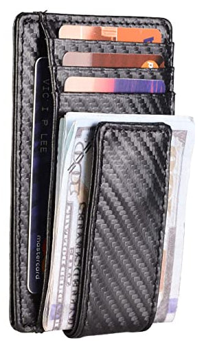 Genuine-Leather-Carbon-Fiber-Design-Money-Clip-W/Card-Slots-204893-Corvette-Store-Online