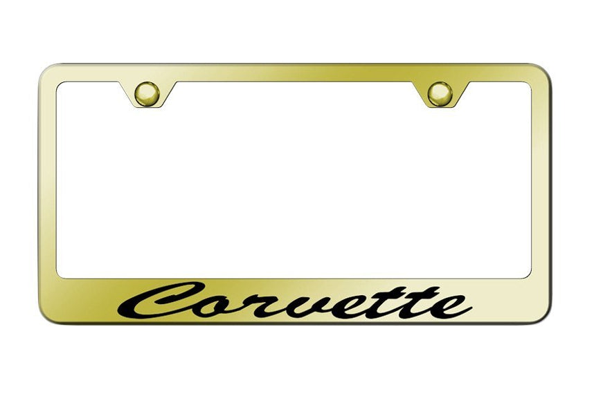 Gold-License-Plate-Frame-W/Laser-Etched-Cursive-Lettering-204989-Corvette-Store-Online