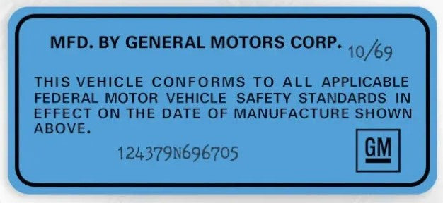 GM-Licensed-Door-Jamb-VIN-Data-Decal---Blue---Sold-Individually-206721-Corvette-Store-Online