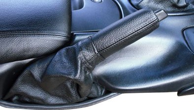 Leather-Emergency-Brake-Handle-Cover---Black-W/Millennium-Yellow-Stitch-207476-Corvette-Store-Online