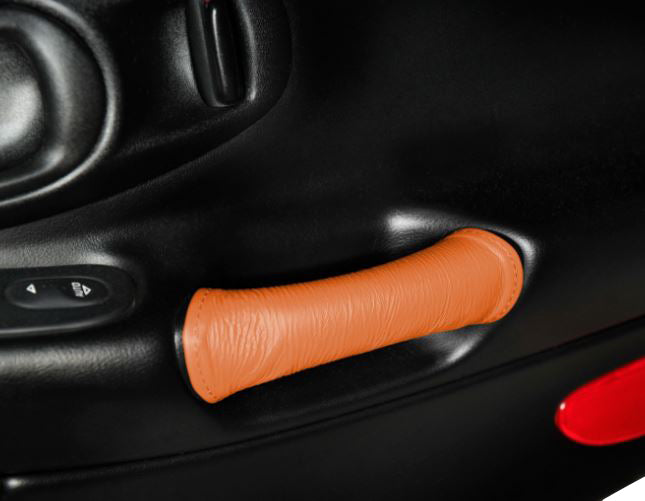 Leather-Door-Pull-Covers---Black-W/Silver-Stitch-207661-Corvette-Store-Online