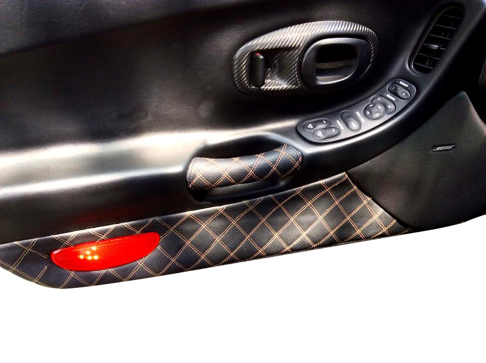 Perforated-Leather-Door-Pull-Covers---Black-W/Red-Stitch-207693-Corvette-Store-Online
