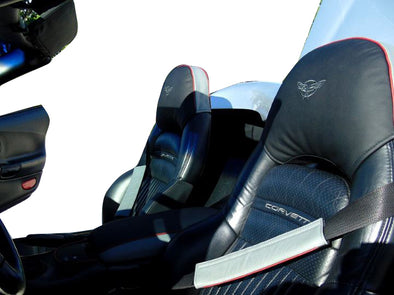 Leather-Headrest-Cover---Black-W/Red-Stitch-207708-Corvette-Store-Online