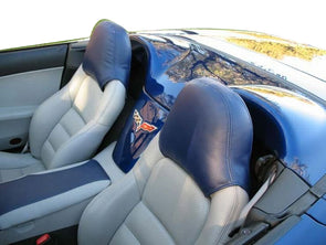 Leather-Headrest-Cover---Black-W/Silver-Stitch-207712-Corvette-Store-Online