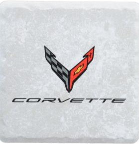 Confetti-Stone-Tile-Drink-Coaster-W/Logo-&-Script---White-209409-Corvette-Store-Online