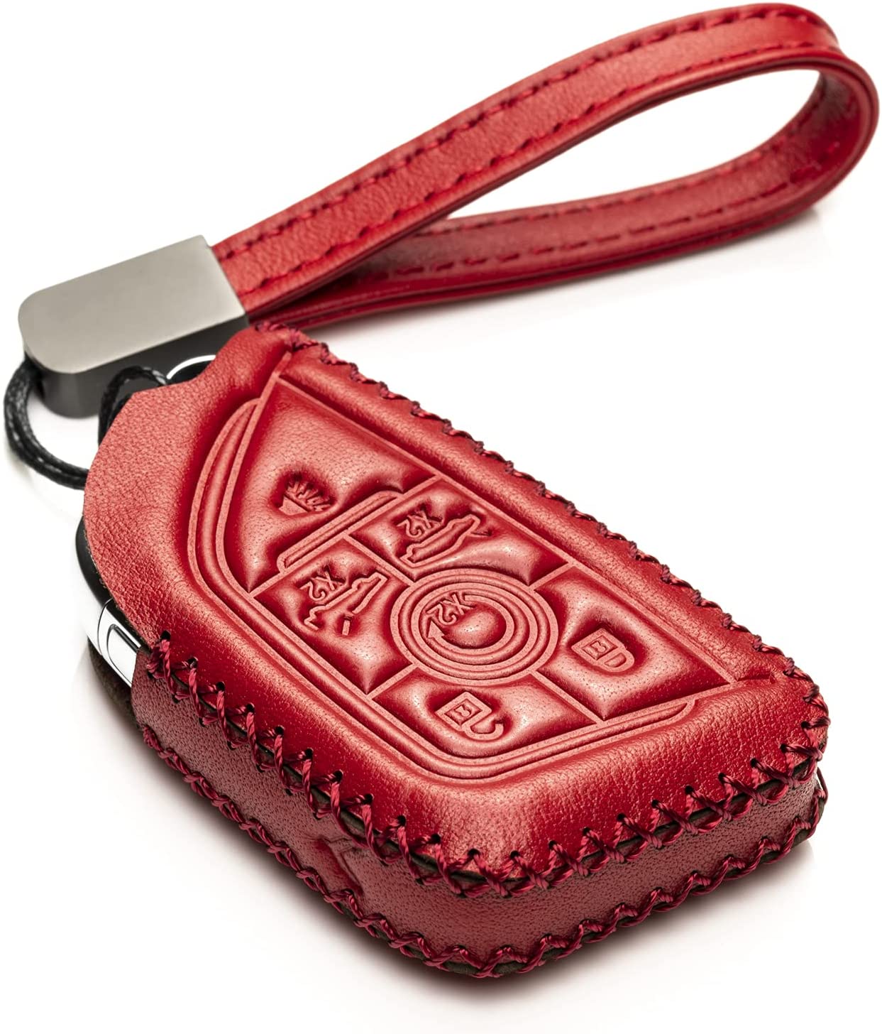 Genuine-Leather-Smart-Key-Fob-Case-W/Leather-Key-Strap---Black-6-Buttons-210471-Corvette-Store-Online