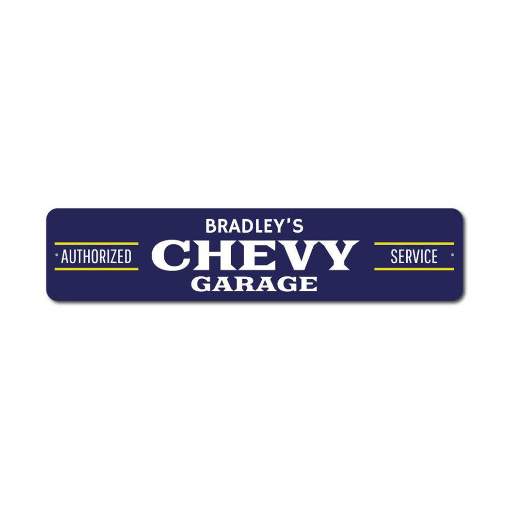 Personalized Chevy Garage Authorized Service - Aluminum Sign
