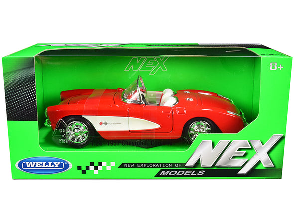 1957 Corvette Convertible Red and White with White Interior 1/24 Diecast