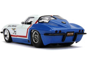 1963-corvette-stingray-white-blue-red-stripe-chevy-racing-1-24-diecast