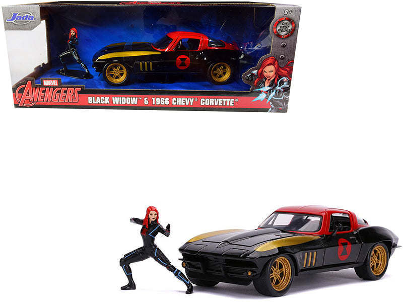 1966 Corvette  Black Widow Figurine "Avengers" "Marvel" 1/24 Diecast