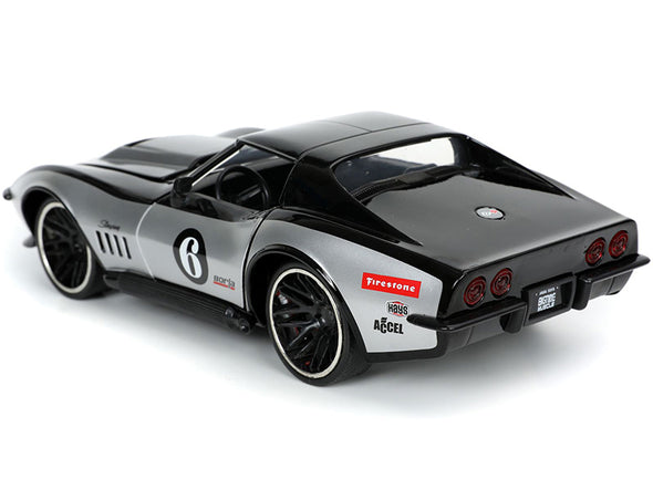 1969-c3-corvette-stingray-zl-1-black-silver-bigtime-muscle-1-24-diecast-model-car-by-jada