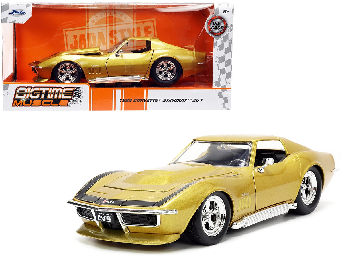 1969 Chevrolet Corvette Stingray ZL-1 Gold Metallic with Black Stripe "Bigtime Muscle" Series 1/24 Diecast Model Car by Jada