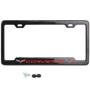 c6-corvette-carbon-fiber-red-script-logo-license-plate-frame-notched
