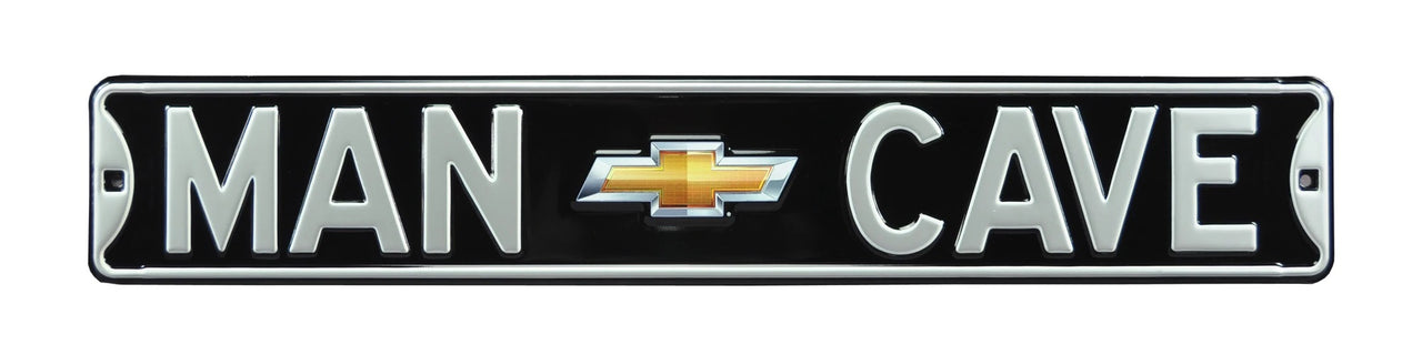 Chevy Man Cave Gold Bowtie Black Steel Street Sign