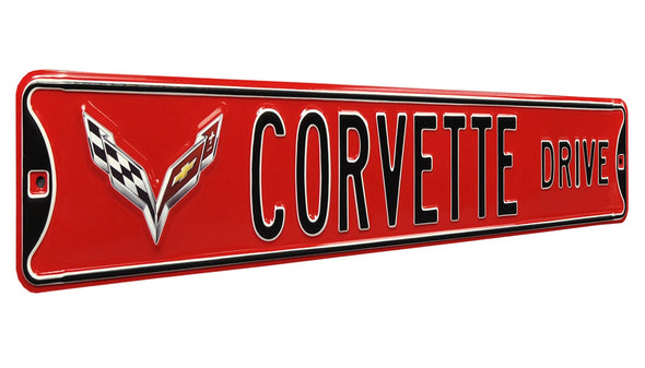 C7 Corvette Drive Red Steel Sign