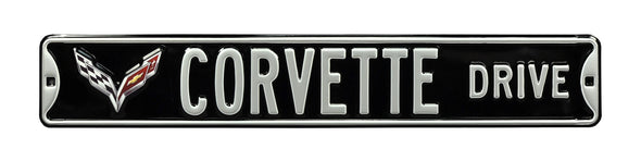 C7 Corvette Drive Black Steel Sign