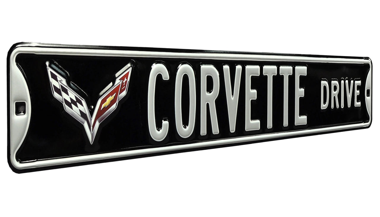 C7 Corvette Drive Black Steel Sign