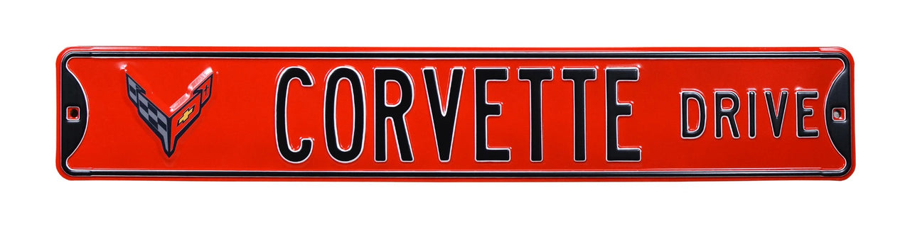C8 Corvette Drive Red Steel Sign