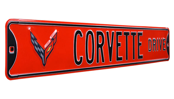 C8 Corvette Drive Red Steel Sign