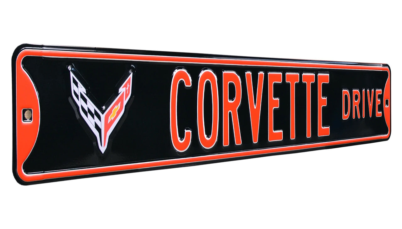 C8 Corvette Drive Black Steel Sign