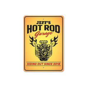 Personalized Hot Rod Garage Established Date - Aluminum Sign