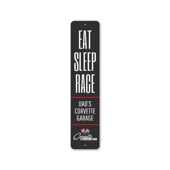 C2 Corvette Eat Sleep Race Dad's Corvette Garage- Aluminum Sign